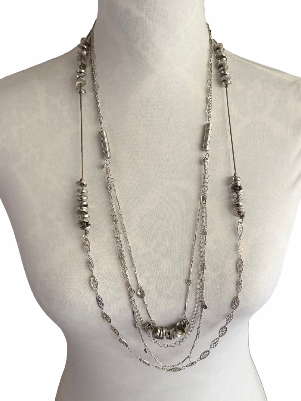 Silver Tone Multi Strand Layered Necklace | Boho Statement Necklace